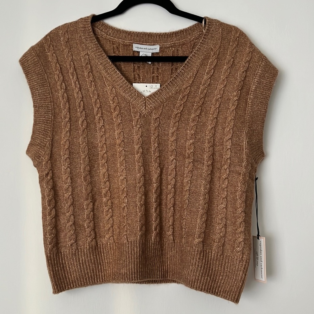 Cupcakes and Cashmere Vest knit sweater sweater vest cable brown camel